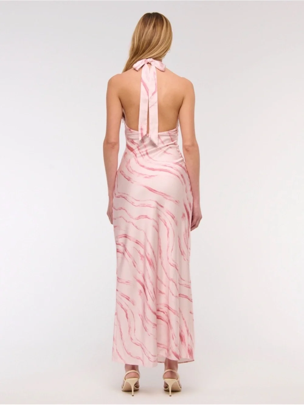 NWT. XL Petite. Abercrombie & Fitch Julia Halter Slip Maxi Dress in Pink Marble